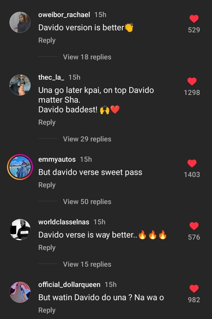 Comments under the post of a burna boy fan who said that davido lacks talent nd burna boy has a better verse on Tshwala bam remix