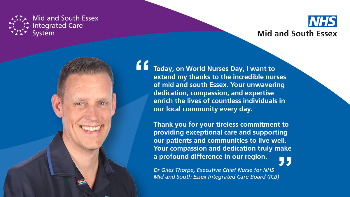 A thank you message from our Executive Chief Nurse, Dr Giles Thorpe to all our incredible nurses who offer exceptional care and support people living in mid and south Essex to live well. 

#WorldNursesDay