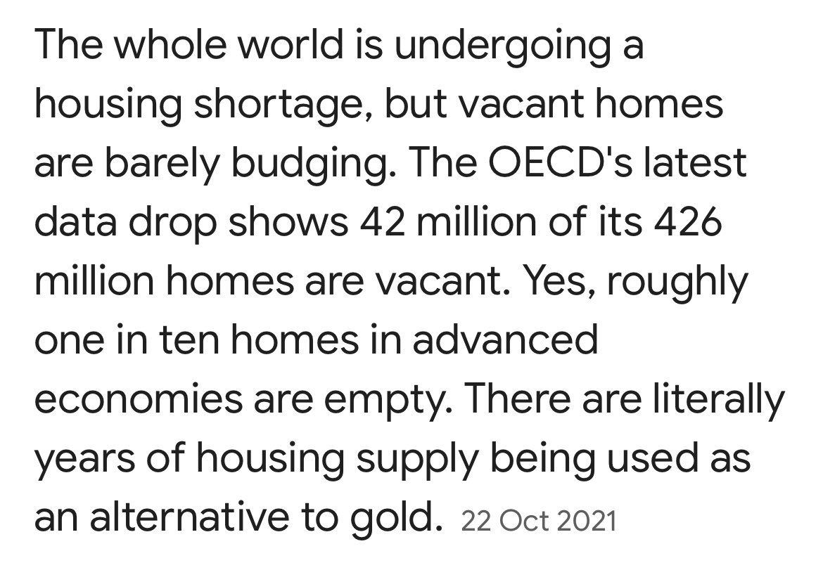 The mind boggles when you understand how many homes are vacant globally 42 million in the OECD alone!!! For context, there are around 30 million homes in the whole of the UK