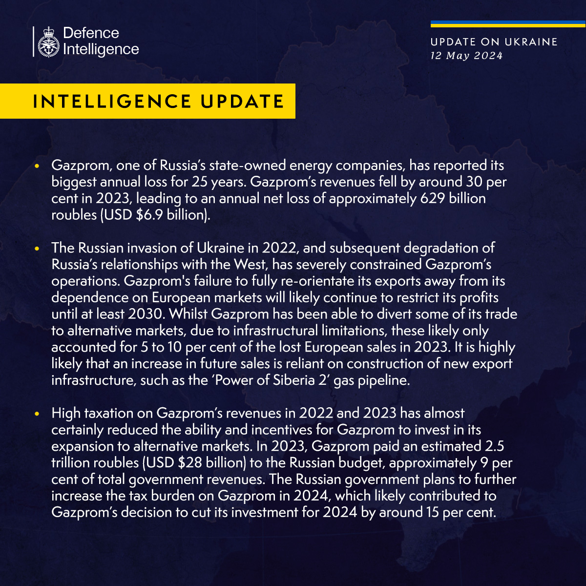Latest Defence Intelligence update on the situation in Ukraine – 12 May 2024. Find out more about Defence Intelligence's use of language: ow.ly/O3n650RCJmZ #StandWithUkraine 🇺🇦