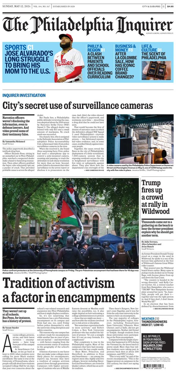 🇺🇸 City's Secret Use Of Surveillance Cameras ▫Narcotics officers weren't disclosing the information, even to defence lawyers. And video proved some of their testimony false ▫@samanthamelamed #frontpagestoday #USA @PhillyInquirer 🇺🇸