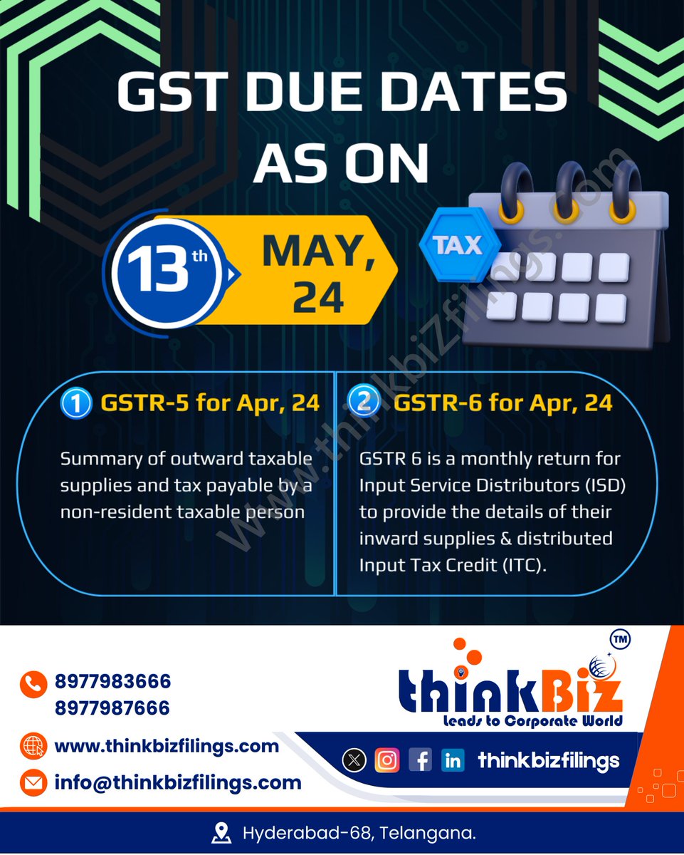 GSTR 6  is a monthly return for Input Service Distributors (ISD) to provide the details of their inward supplies & distributed Input Tax Credit (ITC).

Summary of outward taxable supplies and tax payable by a non-resident taxable person

#GSTR6 #GSTR5 #GSTCompliance #TaxFiling