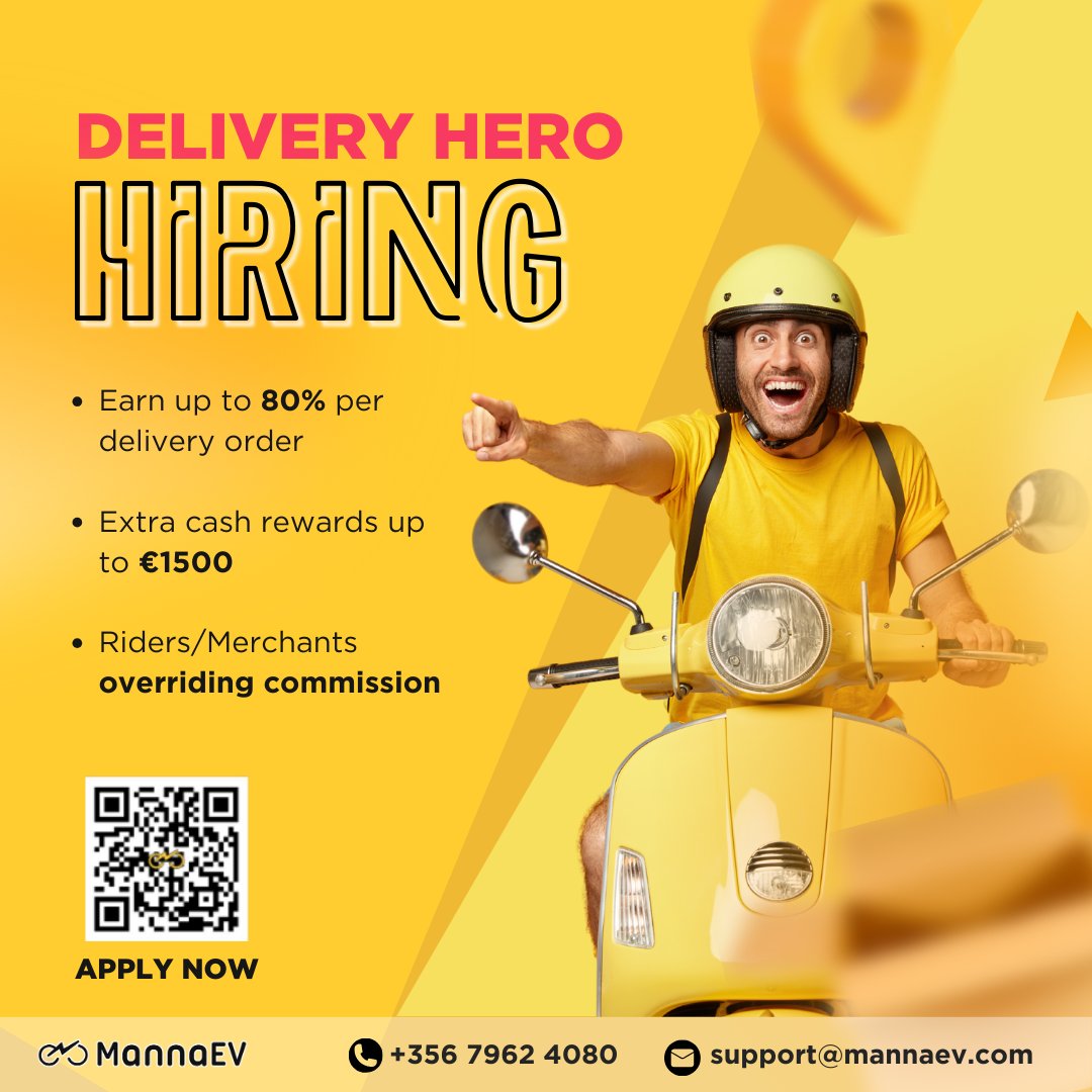 Are you the Delivery Hero we are searching for? 🤩

👉 Apply now: wa.link/hfmq2y

#MannaEV #SustainableSmartMobilitySolutions #SameDayDelivery #DeliveringHappiness #SeamlessExperience #MaltaStartup
