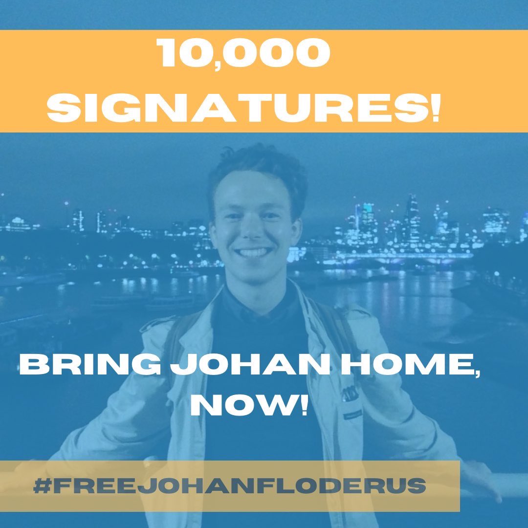 10.000 signatures! Thank you for your support. Thank you for helping us show Johan that he is not left alone. Thank you for helping us put pressure where it is needed. It’s time to #FreeJohanFloderus. Sign the petition and share it with your network: change.org/p/freejohanflo…