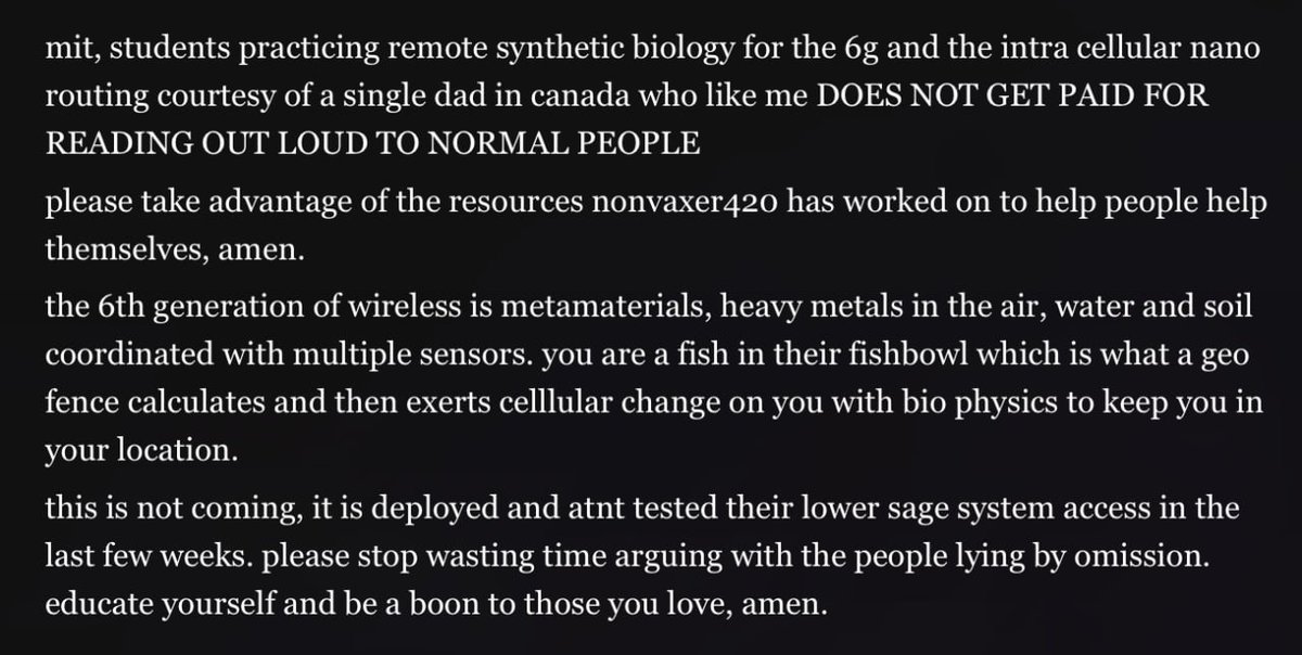 A shout out to 'THE CANADIAN PLANT'

#SabrinaWallace       

@fear2022 RUMBLE DAD

6G already deployed

Human Molecular Engineering (remotely)

Nano-Routing CoRoNa

They make a killing. And they kill.
                                    odysee.com/@psinergy:f/Im…