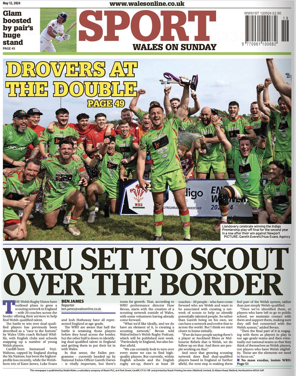 Today's Wales on Sunday front and back pages. #SupportYourLocalPaper #RegionalFronts #buyapaper