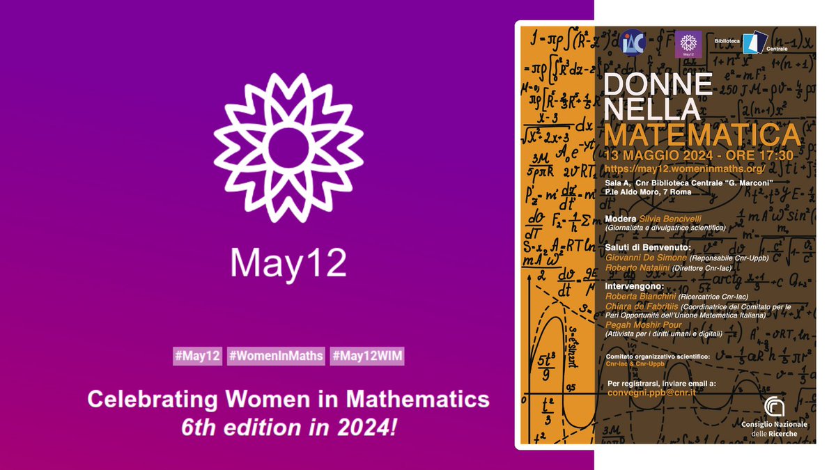 📌#13maggio | ore 17.30 | Biblioteca centrale #Cnr Donne nella matematica Evento organizzato nell'ambito delle manifestazioni per la giornata internazionale delle donne nella matematica ℹ️cnr.it/it/evento/19161 #WomenInMath #WomenInMaths #May12 #May12WIM @MC_Carro @CNRIAC