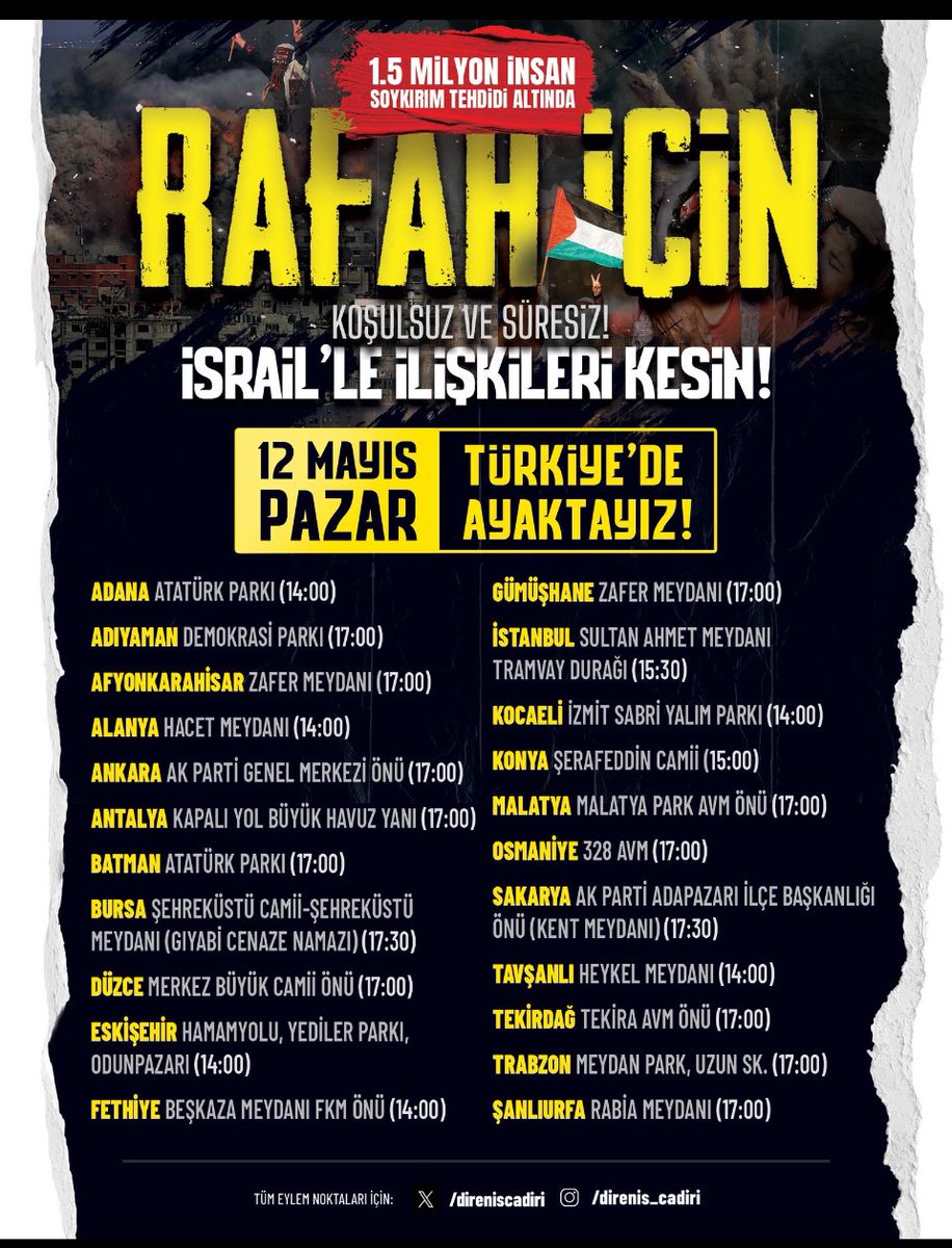 Yaşasın küresel intifada kahrolsun İsrail kahrolsun Amerika kahrolsun emperyalizm! İstanbul’da bulunan arkadaşlar Sultanahmet Meydanı’nda saat 15: 30’da görüşmek görüşmek üzere .