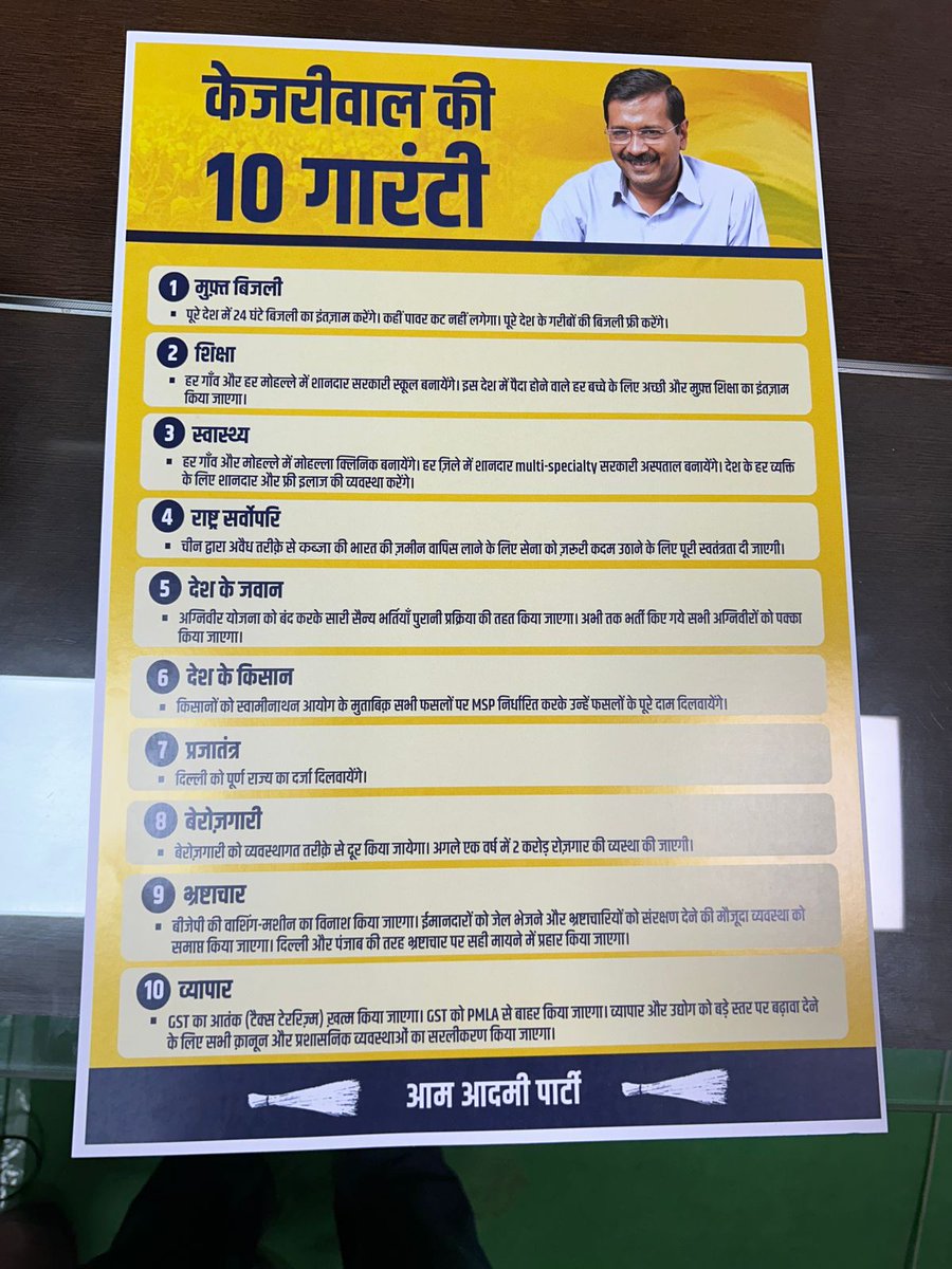 लोकसभा चुनाव के लिए 'केजरीवाल की 10 गारंटी' आज सीएम केजरीवाल ने बताया कि INDIA गठबंधन की सरकार बनने पर ये 10 गारंटी पूरी की जायेंगी।