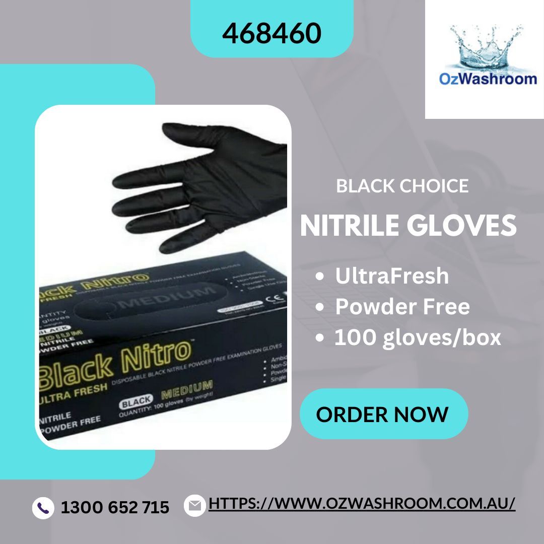 Stay protected with Ultra Fresh Black Nitrile Gloves! 100 gloves per box, sizes S-XL, sterile, powder-free. Ideal for single use. 
buff.ly/3FaXdgT
#Ozwashroom #HandProtection #NitrileGloves #UltraFresh #PowderFree #HygienicChoice #SingleUse #SafetyFirst