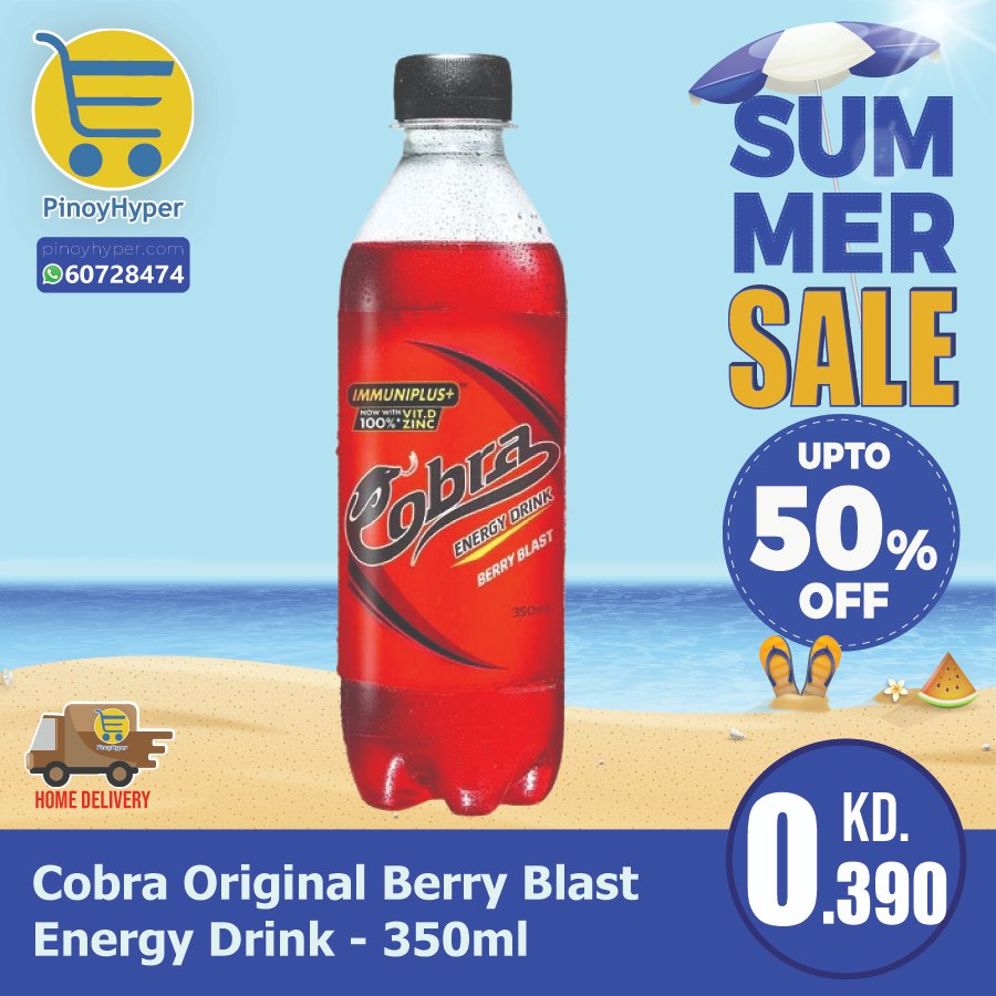 🇰🇼 Summer Sale 🇰🇼
🥰Offer for OFW Kuwait 🥰
Delivery All over Kuwait 🚛
Cobra Original Berry Blast Energy Drink - 350ml
#pinoyhyper #ofw #ofwkuwait #pilipinosakuwait #onlinegrocery #pinoy #philippines #filipino #pilipinas #pinoyfoodie #pinoyfood
#summeroffer
#offer #summer