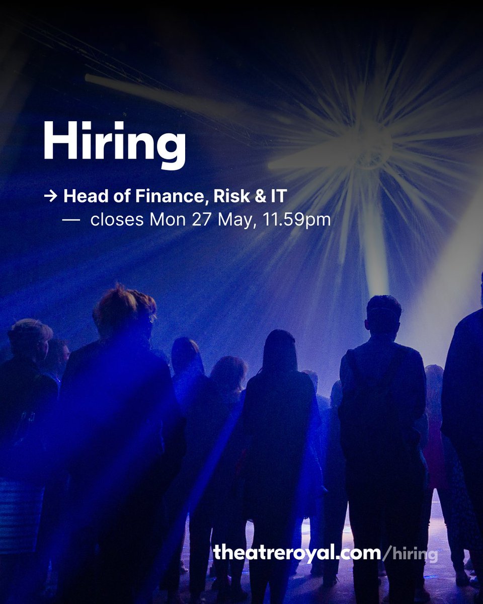 We're seeking a top-notch accountant to join us as Head of Finance, Risk & IT. Working in a vibrant creative atmosphere, you'll be keeping the organisation on track financially, and ensuring we fulfil the promise of our new business plan. Apply by 27 May theatreroyal.com/hiring