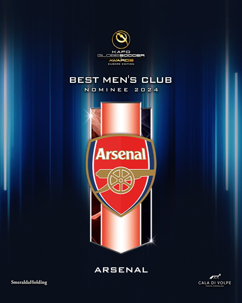 Can Arsenal reign supreme and clinch the KAFD #GlobeSoccer European Award for BEST MEN'S CLUB? 🏆 

Make your voice heard — VOTE NOW!⁠ vote.globesoccer.com/vote/euro-best…

@arsenal #KAFD #HotelCaladiVolpe #SmeraldaHolding