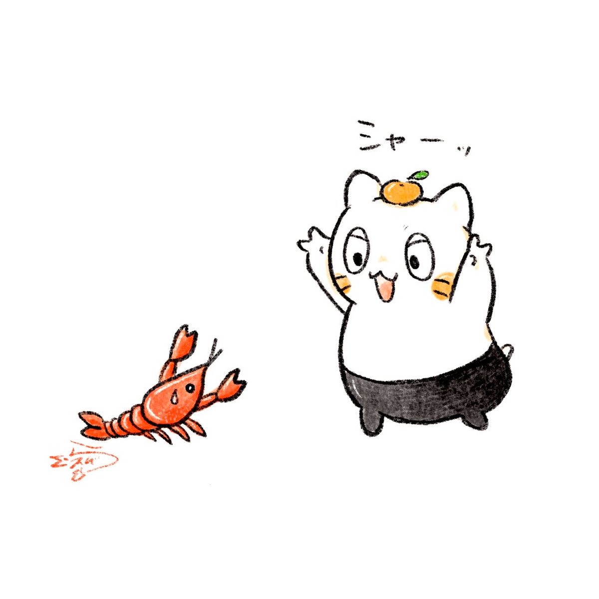 ザリガニさんと威嚇対決！！🐱🦞

#今日は何の日 #ザリガニの日 #ゆるいイラスト #ゆるい絵 #illustration #絵柄が好きっていう人にフォローされたい