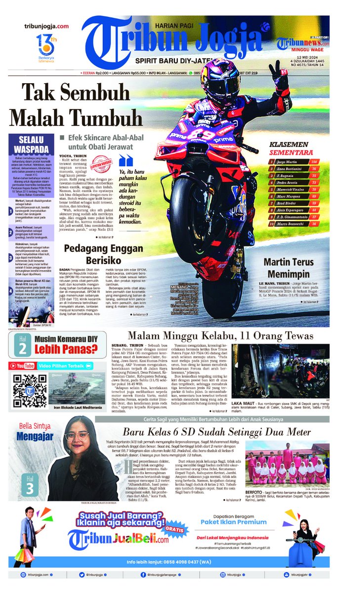 Tribun Jogja edisi Minggu, 12 Mei 2024. #lipsus #motogp #lakasubang