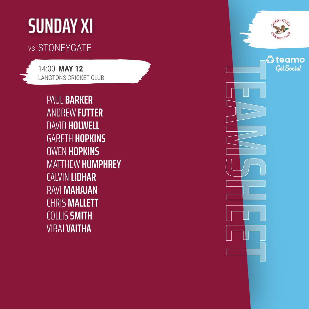 What's that, MORE cricket?! YES!! The Sunday XI with some BIG NAMES, playing <a href="/StoneygateCC/">Stoneygate CC Leics</a> at the gorgeous Langton's CC, revised start time of 1pm,