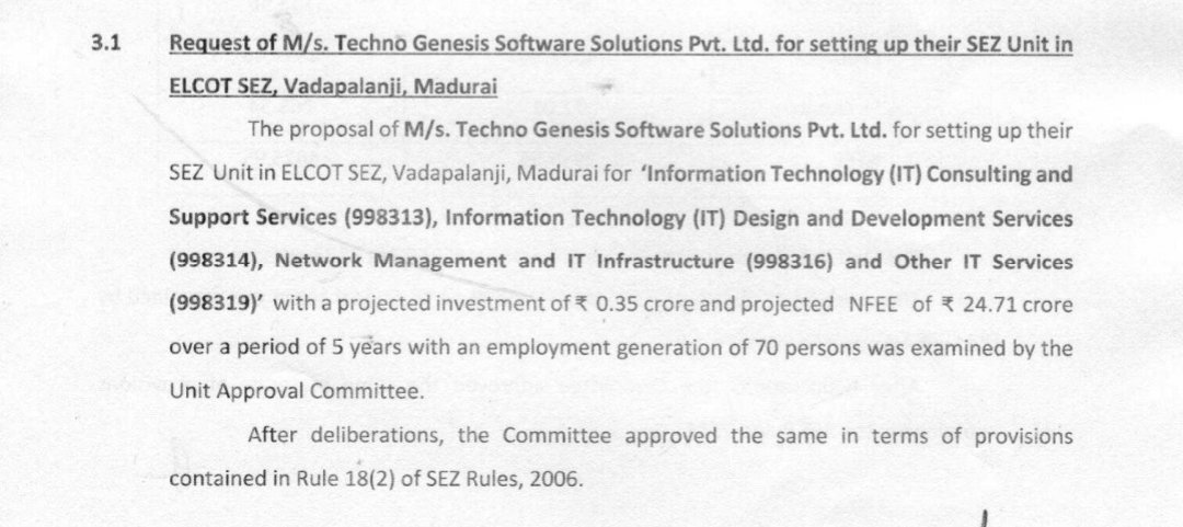 🥰🥰 #Madurai Tech Update: 🇺🇸#NewJersey HQ Product & Service Firm 'Techno Genesis' opening their 2nd Development Center in Vadapalanji #ELCOT-2 Next 5yrs 24.71Cr Planning to Invest.Thanks to @ptrmadurai sir bring job opportunity to MDU #MaduraiSilentITRevolution #InvestInMadurai