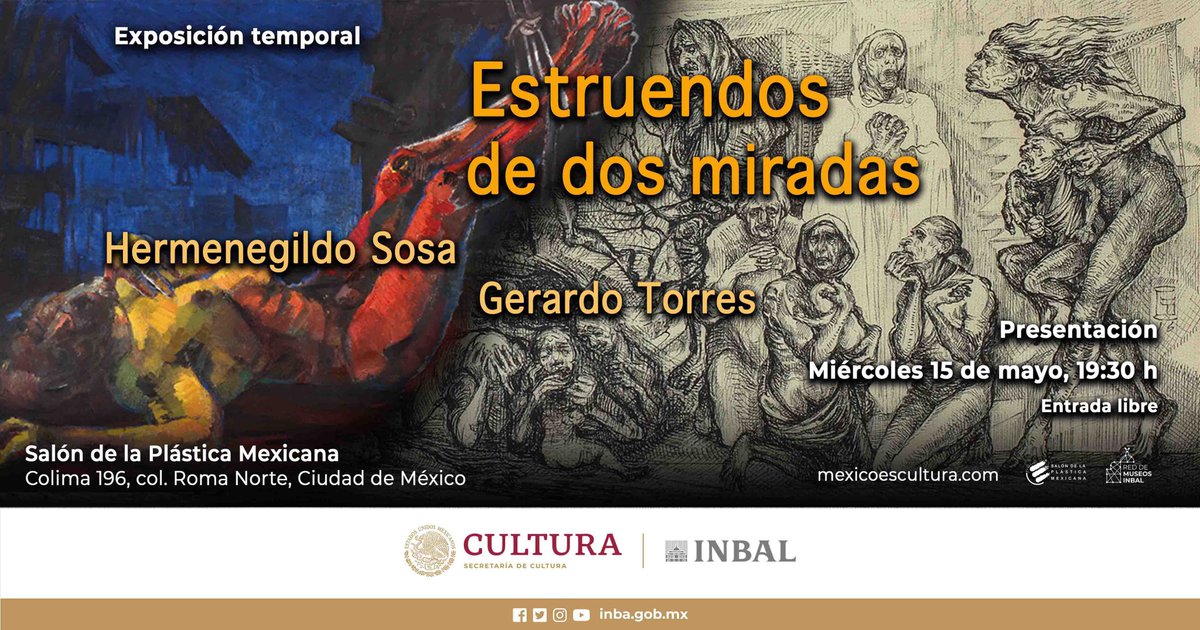 #ApartaLaFecha 🗓️ || Te esperamos en la presentación de la próxima exposición del @salonplasticam, la cual lleva por título 'Estruendos de dos miradas' y en donde encontrarás obras de Hermenegildo Sosa y Gerardo Torres. ¡Nos vemos el miércoles 15 de mayo a las 19:30 h!