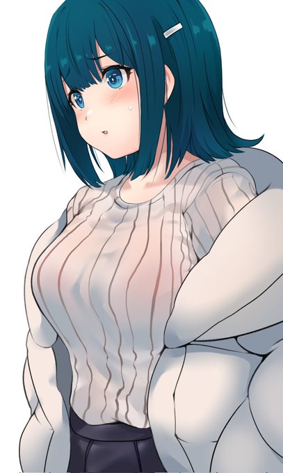「blue hair white sweater」 illustration images(Latest)