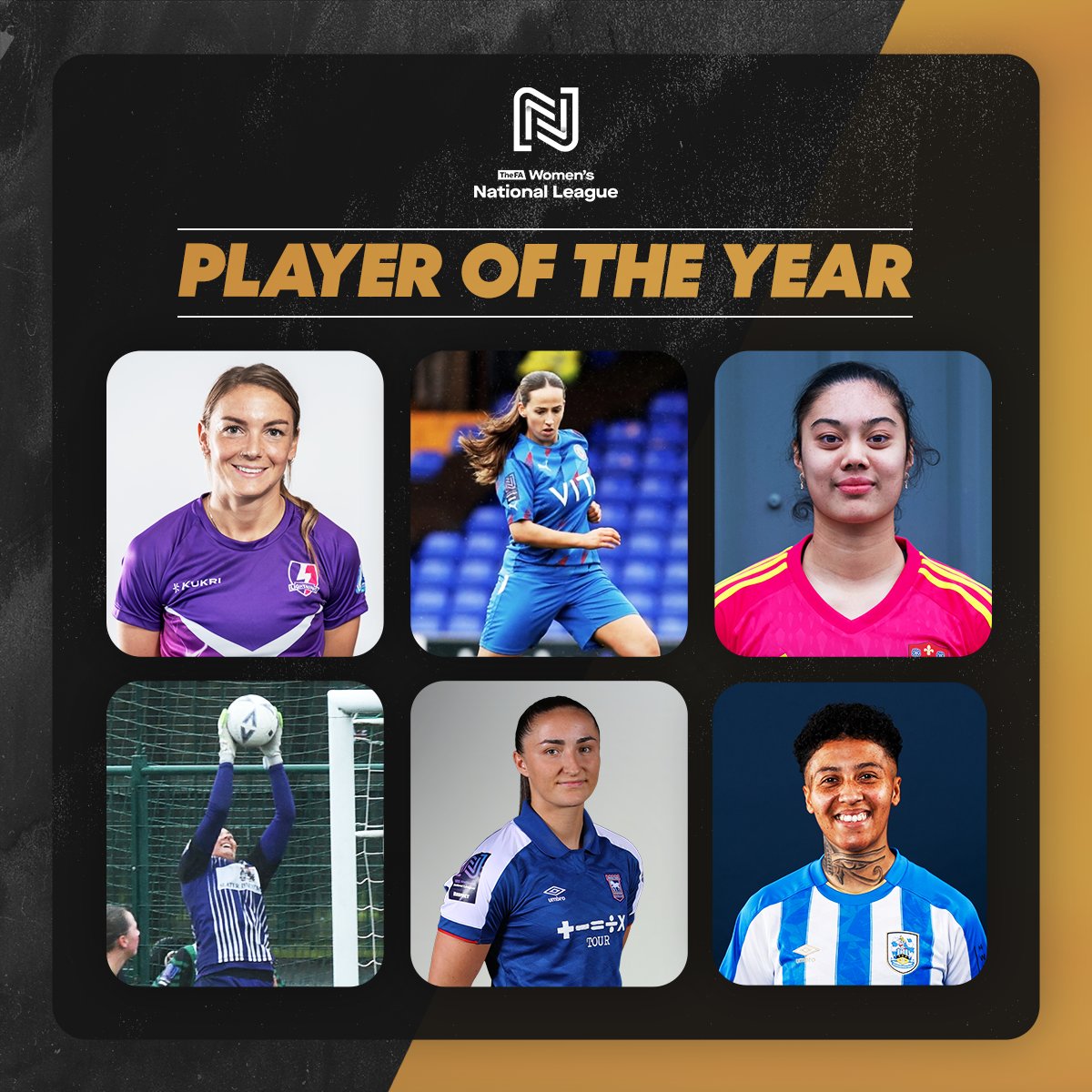 The 2023/24 FA WNL Players of the Year 🏆 @CazSimone6 - Huddersfield Town @sophiepeskett17 - Ipswich Town @kenedy_owenn - Stockport County @KayleighMHines - Loughborough Lightning @ninameollo - Cambridge City @CharlotteHGK - Keynsham Town #FAWNLAwards