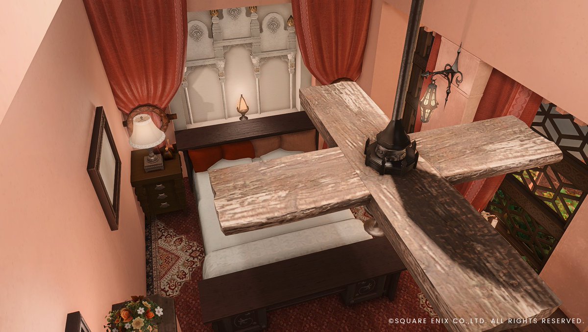 『落陽』

マラケシュ（モロッコ）のホテルの一室をイメージして作りました。
異国な雰囲気を楽しんでもらえたらうれしいです。

びっくりするほど狭いですが「一室」ということで何卒…

住所→Gaia Ifrit  Mist  12-21（S）

#FF14わたモデ2024_発表 
#FF14わたモデ2024
#FF14ハウジング

#Nyaroom