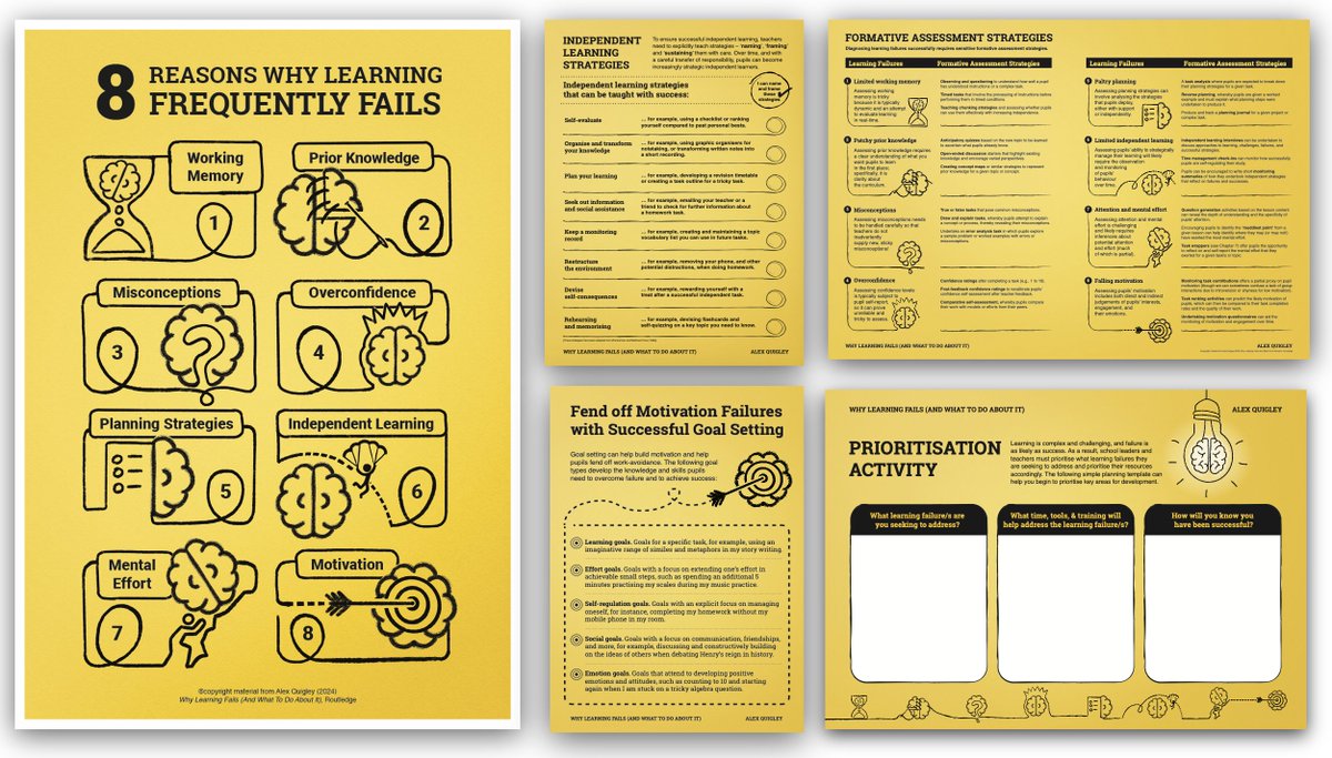 🚨 NEW 🚨 Free 'Why Learning Fails' Resources I've produced 5 free resources to accompany my new book: 1. 8 Reasons Why Learning Fails (infographic) 2. Independent Learning Strategies 3. Formative Assessment Strategies 4. Successful Goal Setting 5. Prioritisation Activity