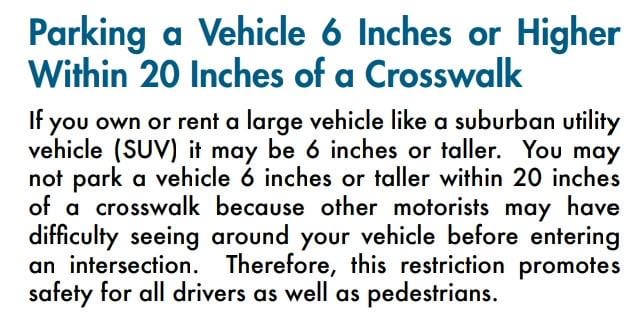 Parking a Vehicle 6 Inches or Higher Within 20 Inches of a Crosswalk