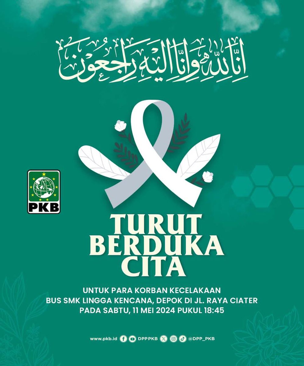 Keluarga Besar Partai Kebangkitan Bangsa (PKB) turut berduka cita mendalam atas korban kecelakaan rombongan Bus SMK Lingga Kencana Depok di Desa Palasari, Kecamatan Ciater, Kabupaten Subang. Semoga Allah menerima amal baik korban, menempatkan mereka di sisi-Nya dan keluarga…