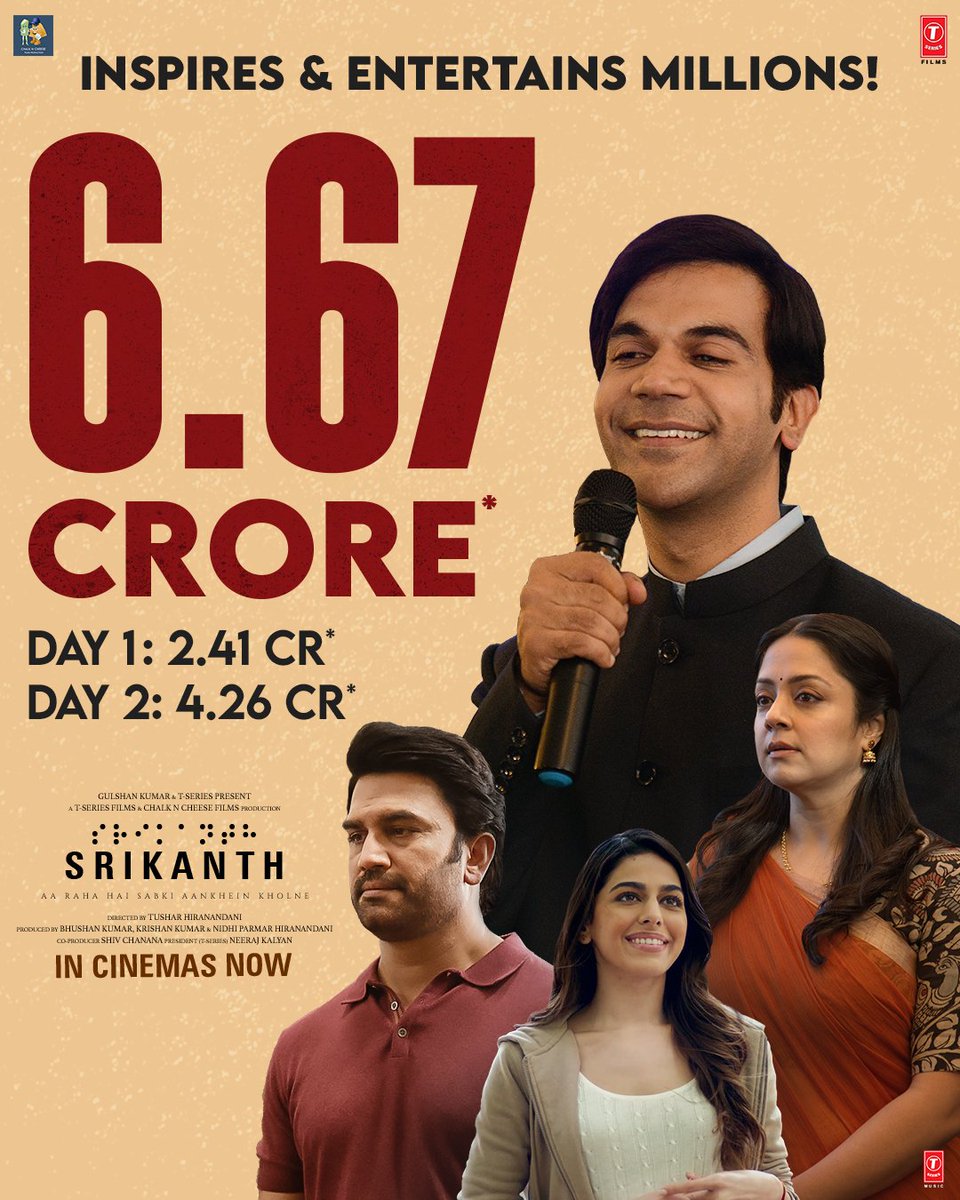 Srikanth is all set to achieve another milestone with his incredible story! 

Book Your Tickets
linktr.ee/Srikanth_BookT…

#Srikanth in cinemas now!

#SrikanthBolla @RajkummarRao #Jyothika @AlayaF___ @SharadK7 #TusharHiranandani #BhushanKumar #KrishanKumar @nidhiparmar…