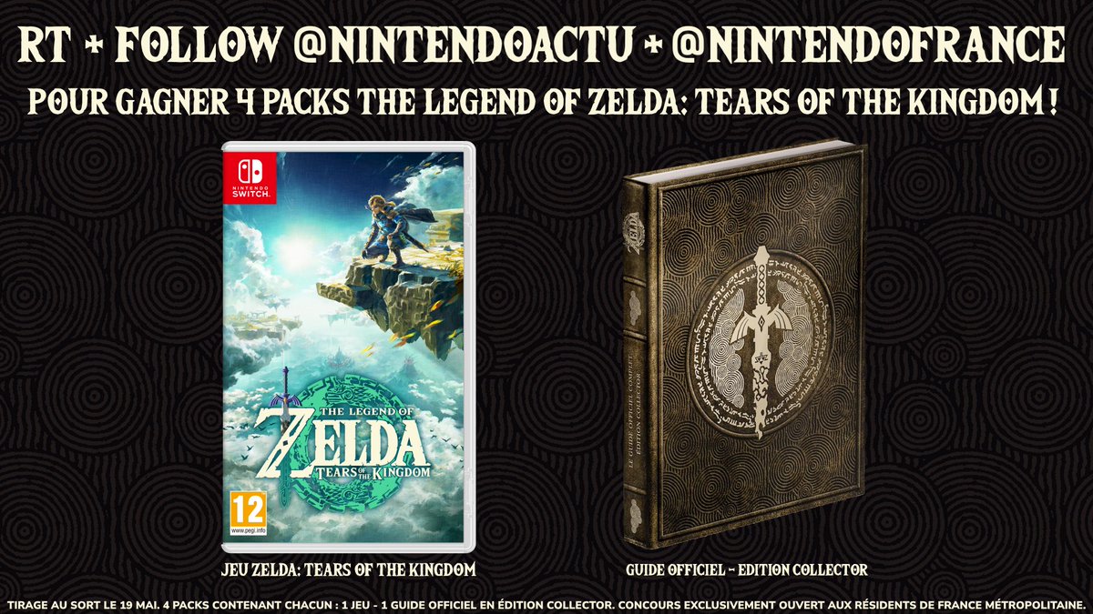 [CONCOURS] Pour l'anniversaire de The Legend of Zelda: Tears of the Kingdom, tentez de gagner 4 packs contenant le jeu + le guide officiel en édition collector !
Pour participer :

- RT + Follow @NintendoActu et @NintendoFrance
- Tag un(e) ami(e)

🎁 4 gagnants ! Tirage le 19/05.