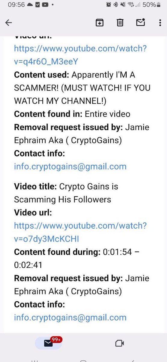 I have received reports indicating that @Cryptogains9 has taken down @RainManAcres's YouTube channel using copyright strikes in retaliation for Holger's investigation of Gains on-chain behavior on the #bakedbeans miner.