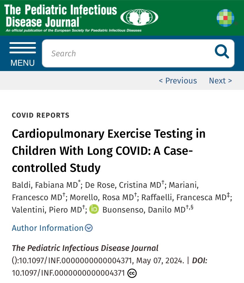 🔴 CONSECUENCIAS CARDIOPULMONARES - NIÑOS ✅ Publicado en The Pediatric Infectious Disease Journal. ⚠️ “>90% de los niños con Long Covid tienen una prueba de esfuerzo patológica. En el 83.6% de los niños del estudio (2021-2023) el episodio original de Covid fue leve y en…