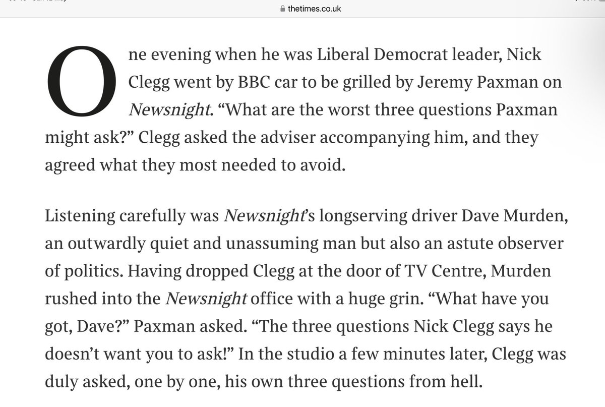 Love this intro to Michael Crick’s Sunday Times story entitled 
“I lived Newsnight’s glory days. Now it’s being reduced to a chat show”
#Newnight #jeremypaxman @nickclegg