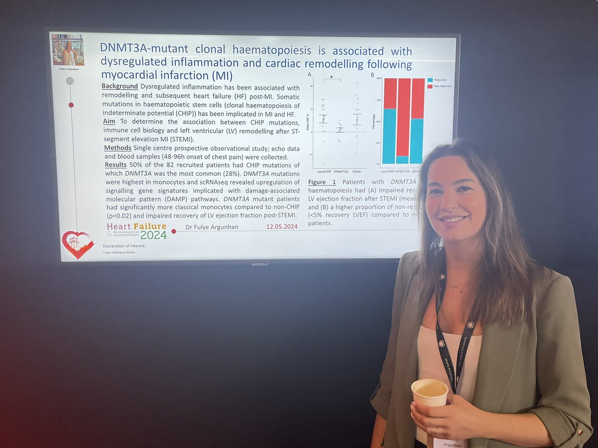 Great to see @FulyeArg presenting our work on #clonalhaematopoiesis #CHIP #HFA2024 🫀🧬 @_antocannata @Matt_JR_Sadler @aamir2727 @RupaMondi