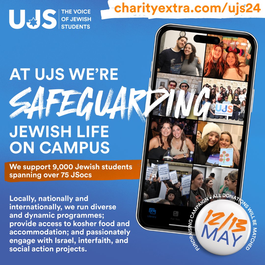 Our Crowdfunding Campaign Is Now LIVE! With your support, together we can safeguard Jewish life on campus. Swipe to see how your generous donations will be spent. We have 36 hours to reach our target and all donations are MATCHED! DONATE NOW at charityextra.com/ujs24