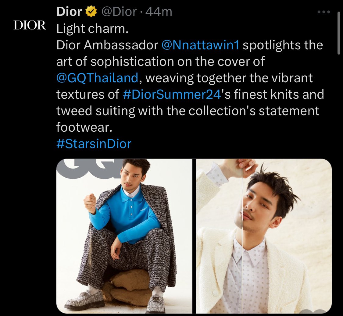 Veggies so happy see this 🥰🥰 Dior for MileApo Thank You @Dior #starindior #dior #MilePhakphum #ApoNattawin #มายอาโป @milephakphum @Nnattawin1