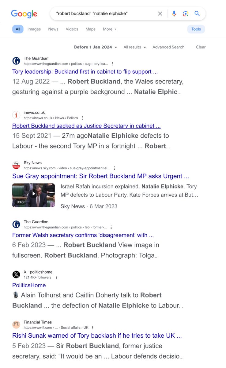 If you search Google for 'robert buckland' 'natalie elphicke', all you get is the news stories from the last few hours. But switch to Desktop view and specify a date cutoff, and a tonne of other results appear. (This technique works on any search to get past the memory hole.)