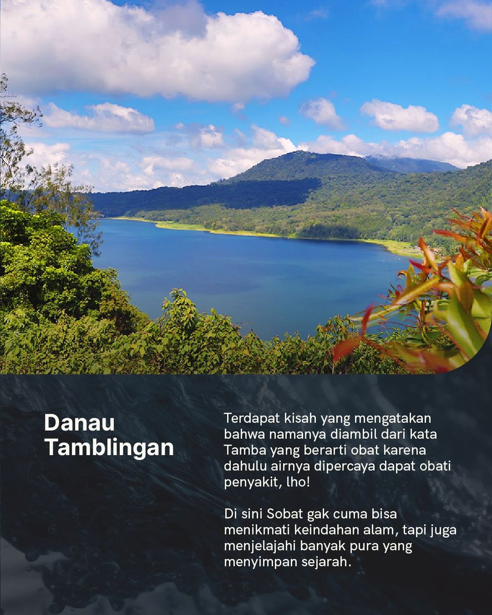 Selain punya pantai buat santai, Bali juga punya danau yang memukau Keberadaan danau ini gak cuma jadi destinasi wisata, tapi jadi sumber kehidupan bagi makhluk di sekitarnya 🌱 #10thWorldWaterForum #WaterForSharedProsperity #WonderfulIndonesia #PesonaIndonesia #DiIndonesiaAja