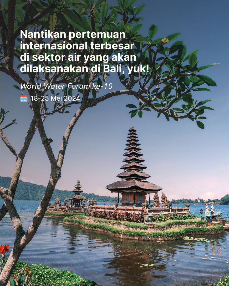 Ngomongin soal air, sebentar lagi Bali akan jadi tuan rumah untuk forum yang sangat penting, lho! ✨ The 10th World Water Forum 💧 🗓️ 18-25 Mei 2024 📍 Bali, Indonesia Ikutin terus update informasinya!😉 #10thWorldWaterForum #WaterForSharedProsperity #BanggaBerwisataDiIndonesia