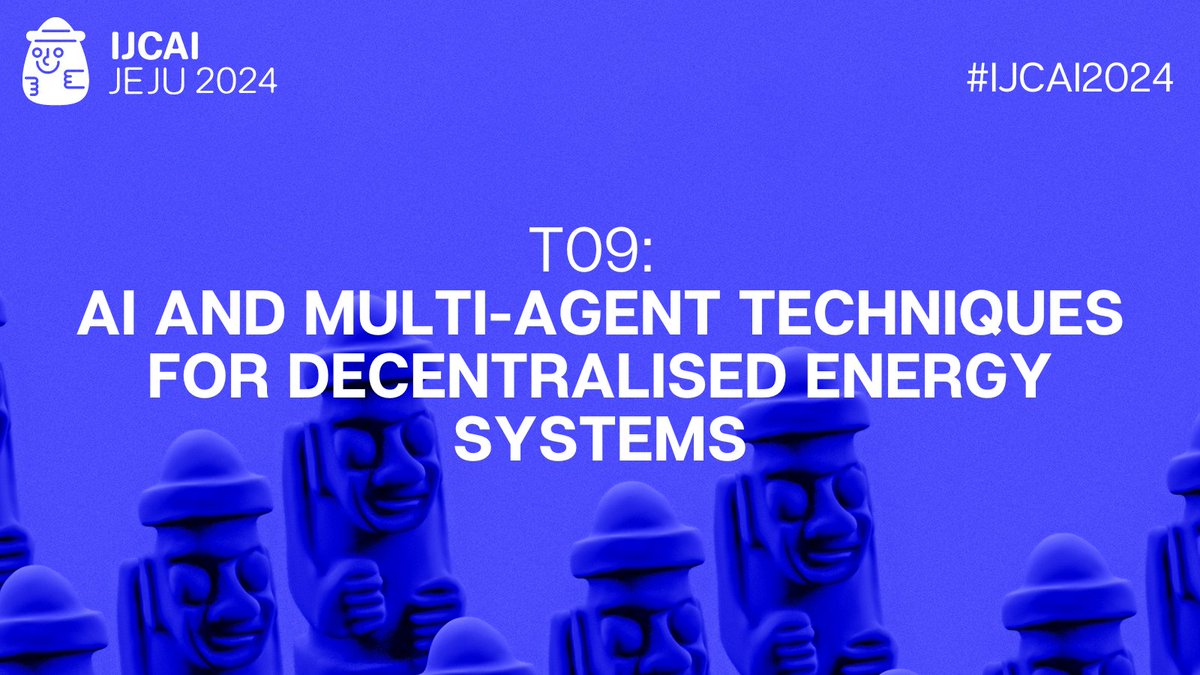 #IJCAItutorial T09: AI and Multi-Agent Techniques for Decentralised Energy Systems #IJCAI2024 About challenges in applying AI to the area of energy sector for management and control.
🗣️Sarah Keren <a href="/SarahKeren_/">Sarah Keren</a>, Valentin Robu <a href="/Valentin_HW/">Valentin Robu</a> 
➡️ ijcai24.org/tutorials/