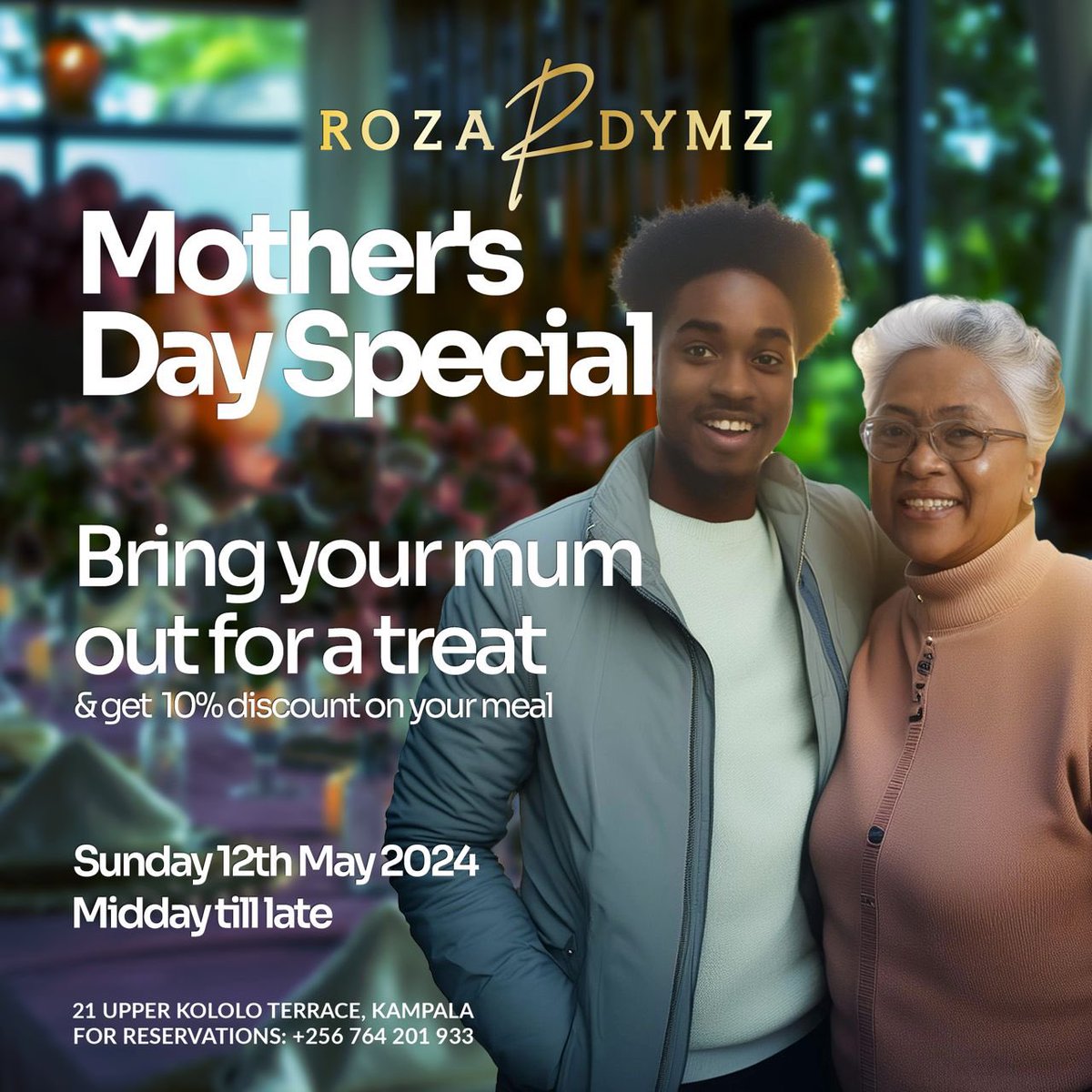 Happy Mother's Day! A mother's love is the greatest love of all🫶. Don't miss out on this special offer from @RozaDymz. ☎️ For Reservations: +256 764 201 933 #RozaDymzKLA #MothersDay