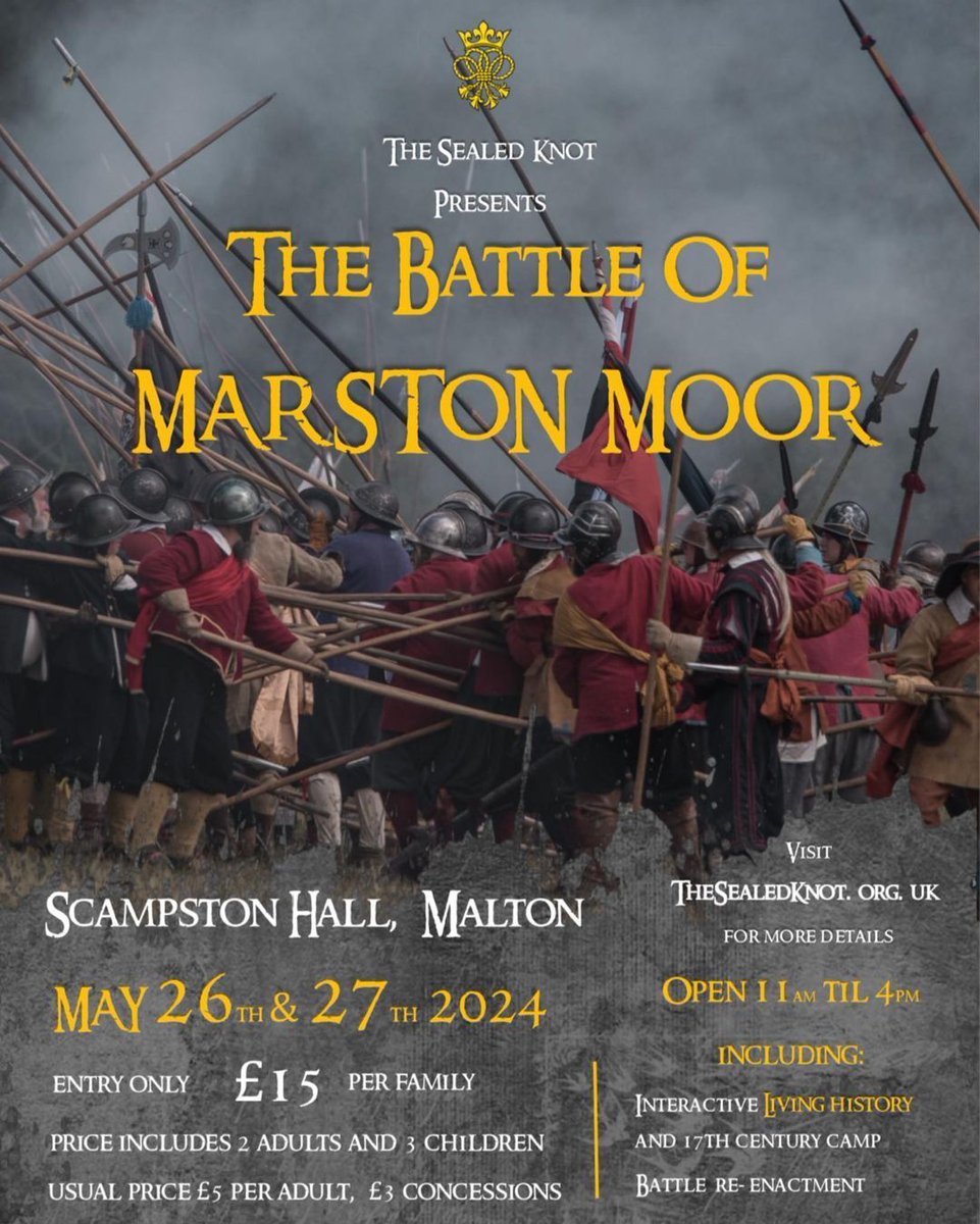 What are you doing on Late May Bank Holiday weekend? Join the whole Sealed Knot for an interactive family day out as we reenact the epic Battle of Marston Moor buff.ly/4bajiuN