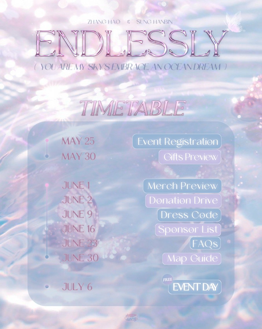 hamjjangph's tweet image. ⁃
𝙚𝙣𝙙𝙡𝙚𝙨𝙨𝙡𝙮.

a zhang hao &amp;amp; sung hanbin
free birthday event

timetable — mark your calendars! 🗓️

#WithHaoBinEndlessly