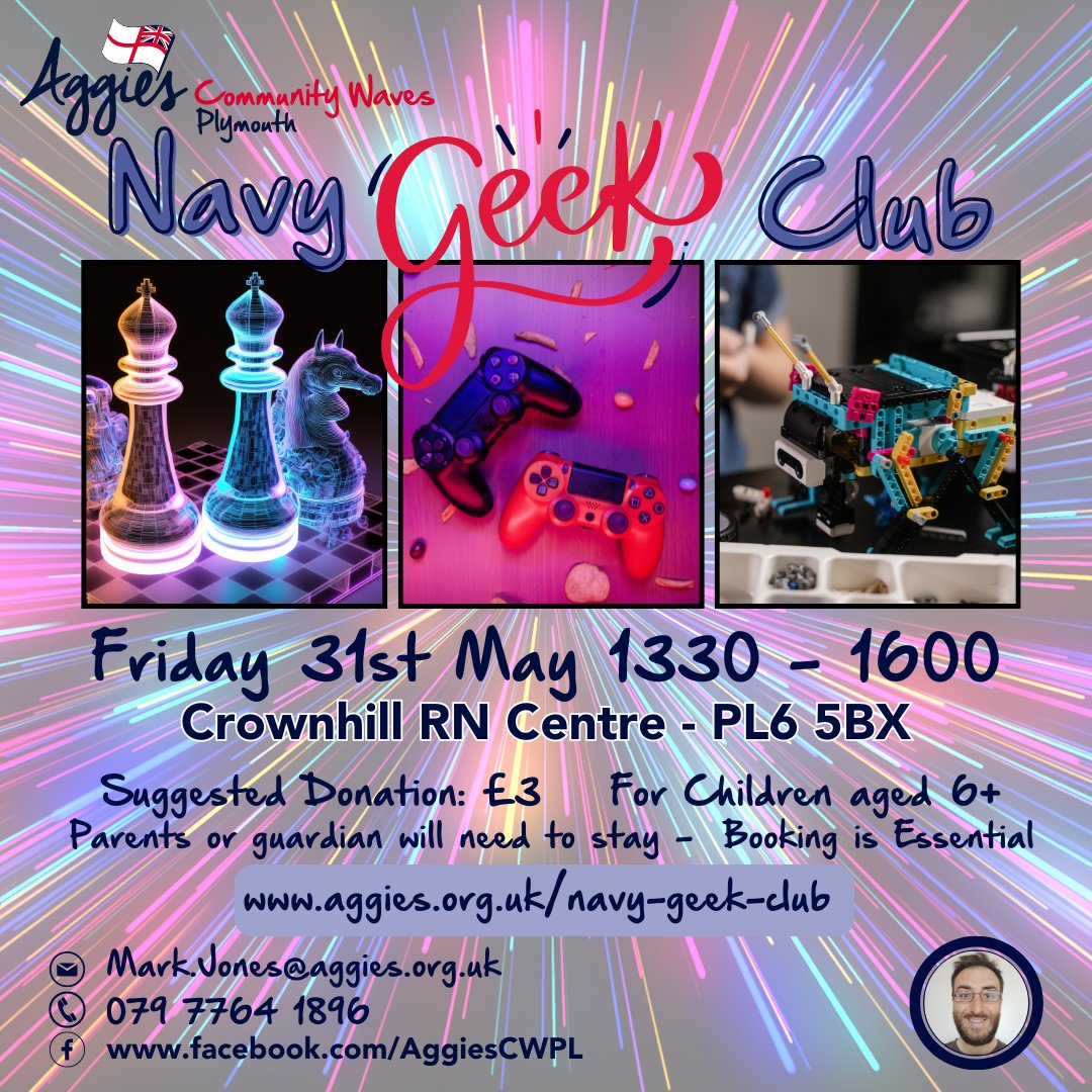 Back by POPULAR demand for May Half Term - Navy Geek Club. Join Mark for some fun with comics, board games, video games and Lego. There are 2 dates to choose from: 30th May - Radford RN Centre 31st May - Crownhill RN Centre aggies.org.uk/navy-geek-club