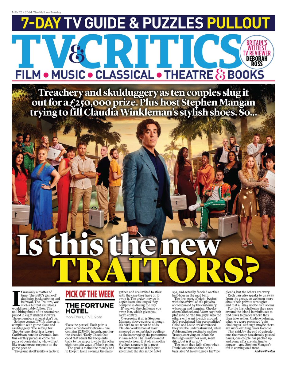 Ten couples slug it out for £250,000 in #TheFortuneHotel, @deborahross reviews #TheResponder and @springsteen is still the king of rock ‘n’ soul Grab a copy of today’s #MailonSunday for all your essential weekly telly updates and more mailplus.co.uk