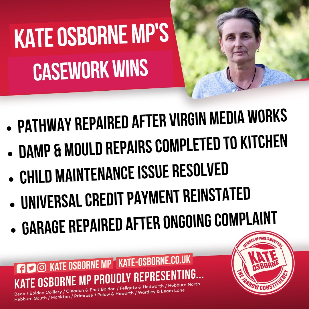 A busy week in Parliament and in my constituency office this week! In my work as MP, I represent constituents on a huge range of issues offering support and advice If you need support with any issue please email kate.osborne.mp@parliament.uk Some of my recent casework wins👇