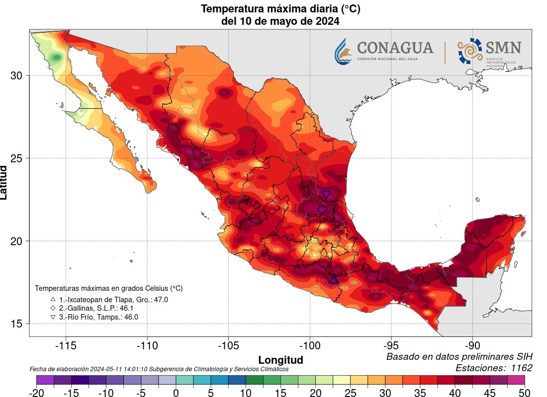 MORE RECORD HEAT IN MEXICO 47.0C Ixcateoplan de Tlapa it ties the HIGHEST RELIABLE TEMPERATURE EVER RECORDED IN GUERRERO STATE Hundreds of records are falling allover Mexico every day and it will get worse A dozen States with more than 46C: absolutely unprecedented Map from SMN