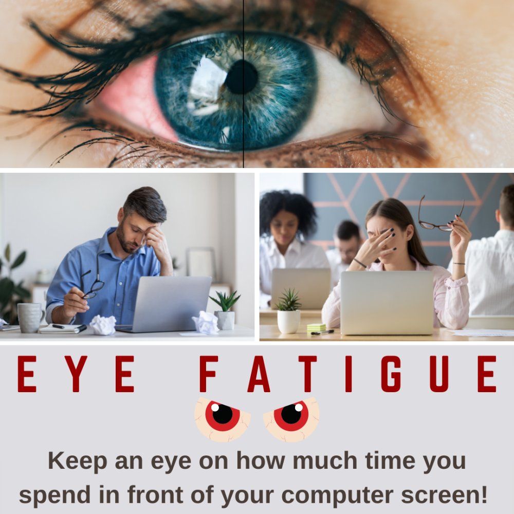 Feeling eye strain from too much screen time? Remember the 20-20-20 rule: Look at something 20 feet away for 20 seconds every 20 minutes. Also, blink often and stay hydrated to reduce dryness. Take care of your eyes! 👁️🖥️ #EyeHealth #ScreenTime #EyeHealth