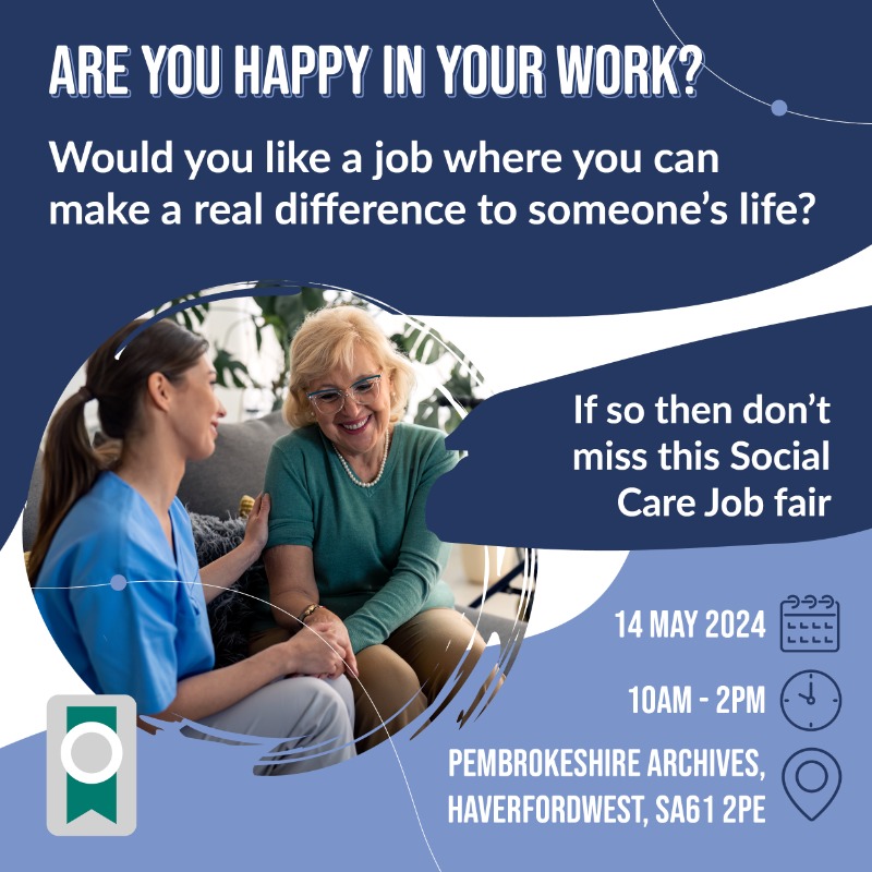 Have you considered a career in Social Care or childcare? Just come along on the day or you can register in advance to receive a list of employers and support organisations who will be attending. eventbrite.co.uk/e/social-care-… #WeCareWales @CareersWales @PembsCollege @WeCareWales