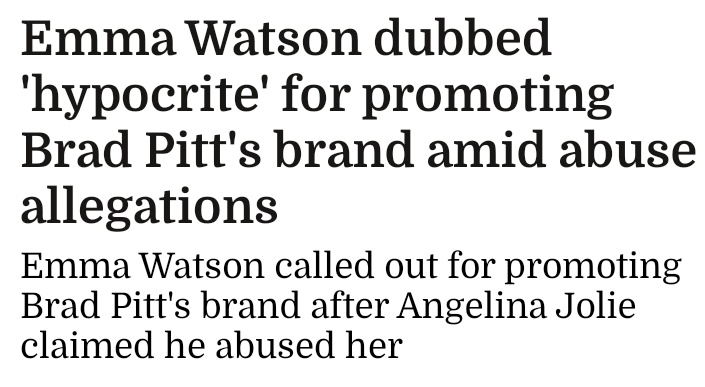 judyju18's tweet image. “Collaborating with/promoting with a man who has been credibly accused of domestic abuse as the United Nations Women Goodwill Ambassador since 2014 is definitely a huge pivot from how she has presented herself,” 

@EmmaWatson promoting 
#BradPittIsAnAbuser Pitt’s gin
@HeForShe